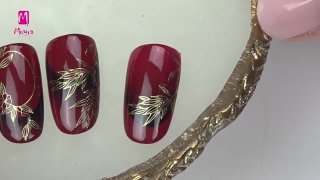 Special, burgundy red, gold nail art - Preview