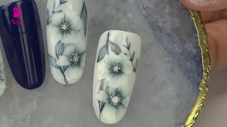 Hand-painted blue flowers on a stamped base - Preview