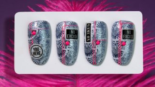 Flashy nail art with sticker and stamping