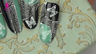 Butterfly nail art with lace motif - Preview