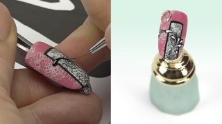 Layered nail stamping flowers with gel painting