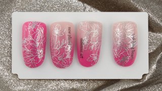 Silver dazzling flower on pink ombre Acrylgel base