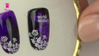 Floral stamping nail art in interesting colours - Preview