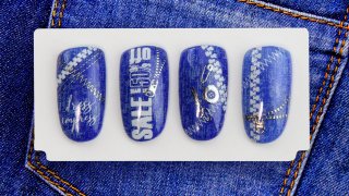 Denim-like stamping nail art