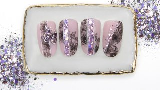 Holo glitter mix and stamping in rose composition