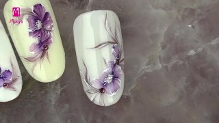 Purple floral nail art created with aquarelle - Preview