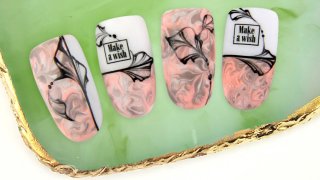 Marble design with sticker and handpainted leaves