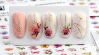 Romantic stamping nail art combined with sticker