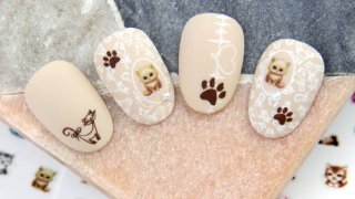 Cat nail art with sticker and stamping