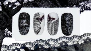 Elegant Halloween manicure with butterflies