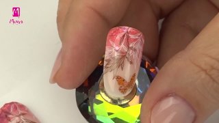 Glitter ombre nail art with stamping and sticker - Preview