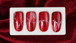 Wonderful red nail art with white details