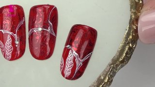 Wonderful red nail art with white details - Preview