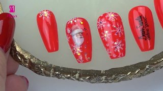 Santa sticker nail art with snowflakes, glitters - Preview