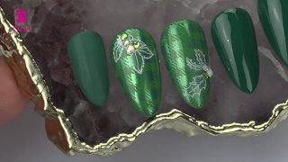 Holly branch nail art in green shades - Preview
