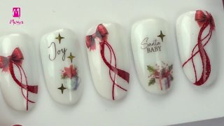 Glittering Christmas bow manicure idea - Preview