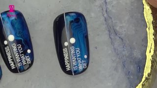 Blue marbling nail art with texts - Preview