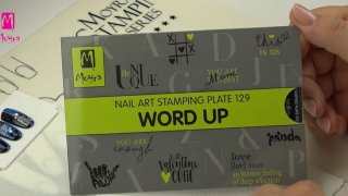 Blue marbling nail art with texts