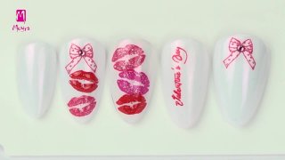 Valentine's Day nail art with lipstick print stamp - Preview