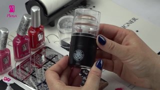 Valentine's Day nail art with lipstick print stamp