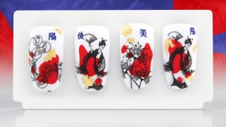 Stamping and foil nail art inspired by Japan