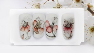 Clean, spring flower, handpainted nail art