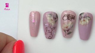 Easter nail art with bunny, flower and magic flake - Preview