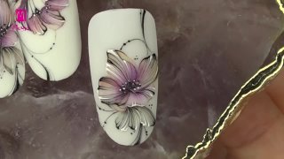 Aquarelle flower with black and white contour - Preview