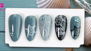 Seaside atmosphere with stamping and nail polish