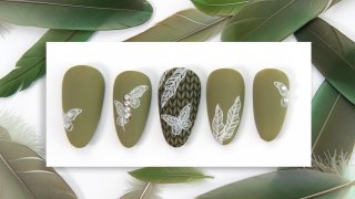 Olive green manicure prepared with nail polishes