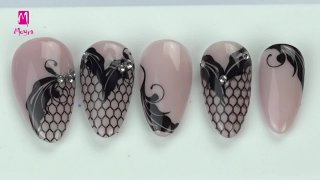 Soft nude base with decorative black motif - Preview